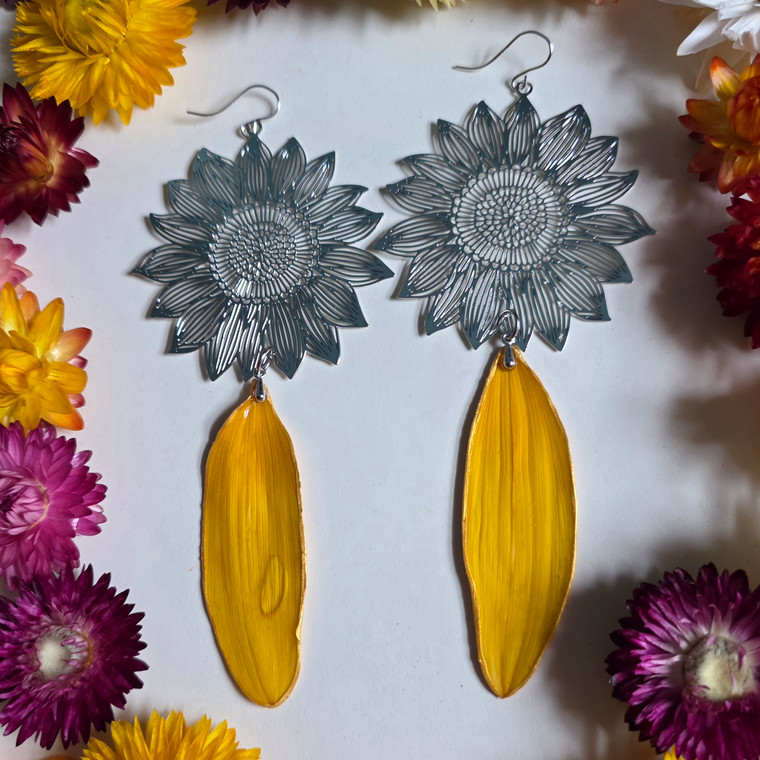 Sunflower XL Earrings- Sterling Silver