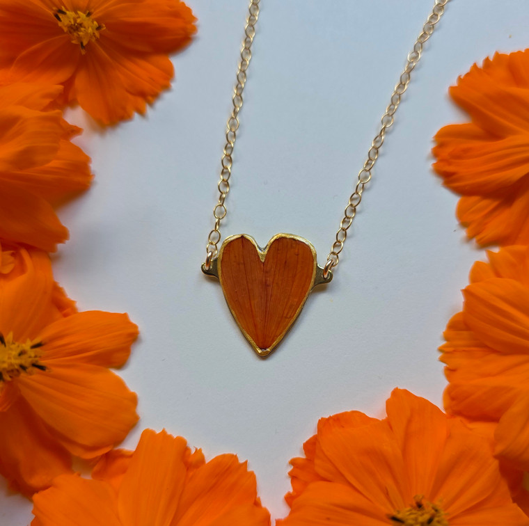Orange Cosmos Sweetheart Necklace- 14k GF