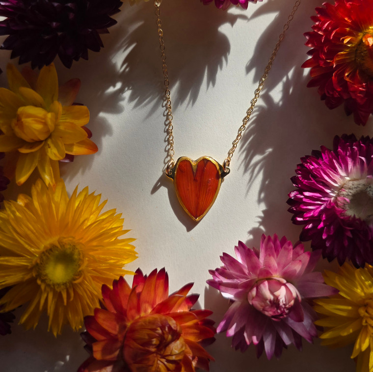 Orange Cosmos Sweetheart Choker Necklace- 14k GF