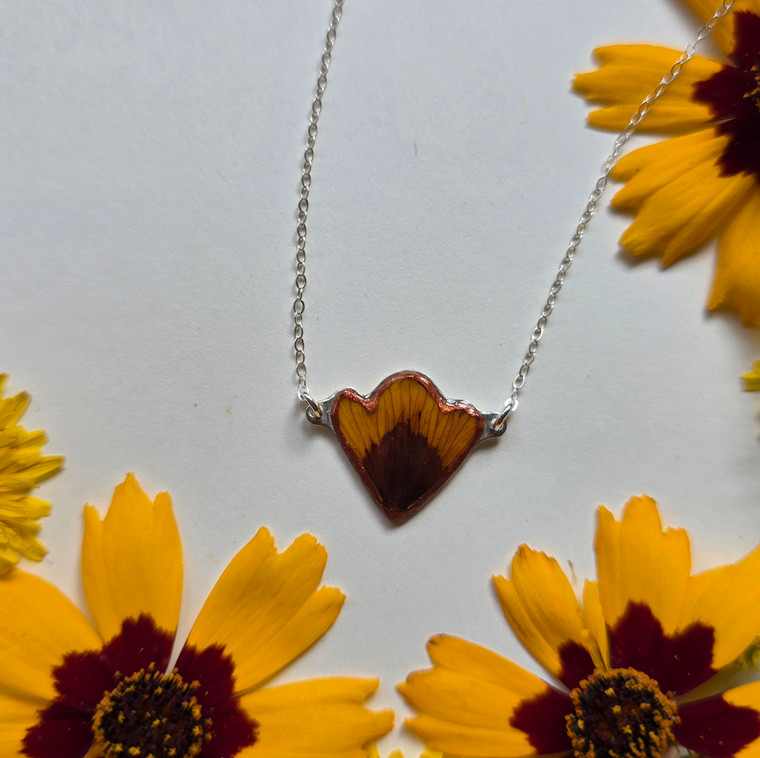 Coreopsis Flower Petal Necklace- Sterling Silver