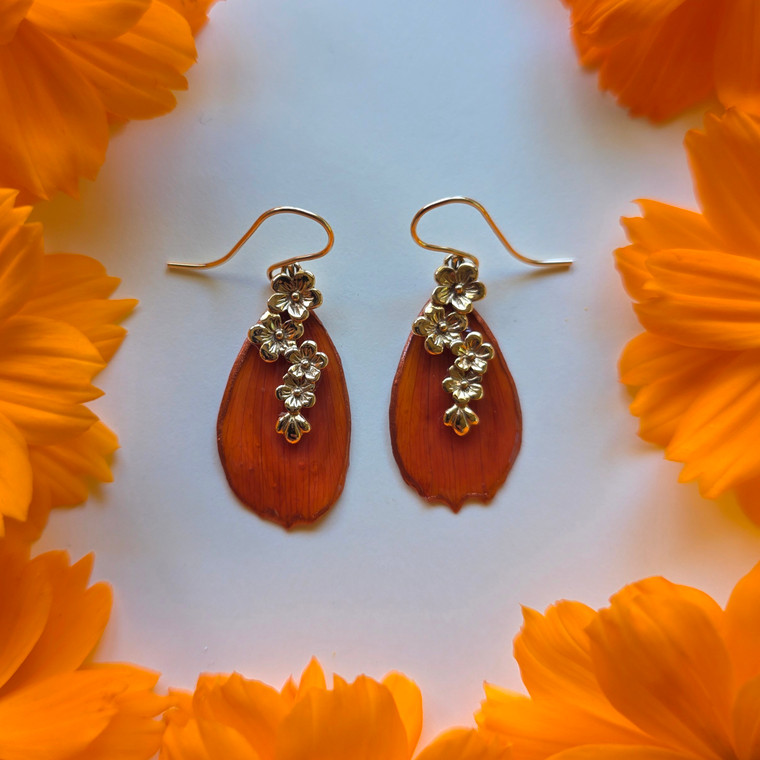 Orange Cosmos Earrings - Multi Flower with 14k GF