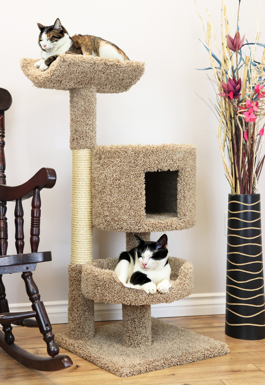 SEGAWE 55" Beige Cat Tree Tower – Sisal Activity Center – Cozy Condo House – Max Load 55lbs