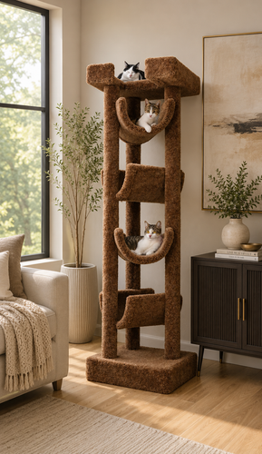Tall Narrow Cat Tree – 6 Ft Solid Wood Cat Tower for Large Cats & Multi-Cat Homes