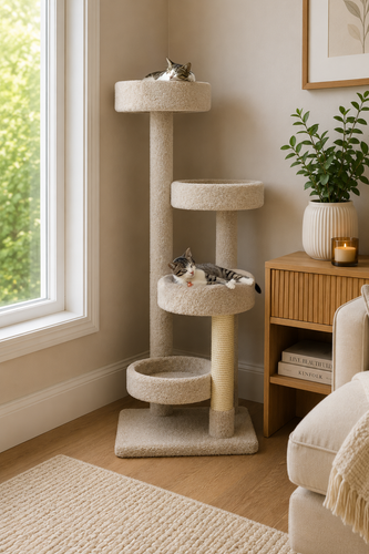 Large Cat Tree for Big Cats | 61” Solid Wood Multi-Level Cat Tower