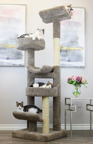 Prestige Cat Trees Staggered Cat Tower for Large Cats Lifestyle Image with Cats Prestige Cat Trees Staggered Cat Tower for Large Cats Lifestyle Image with Cats