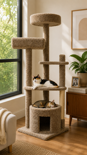 Tall Cat Tower with Multiple Levels and house enclosure