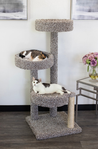 New Cat Condos Multi-Level Cat Tree Condo for Large Cats – solid wood, plush carpeted tower with sisal rope scratching posts
