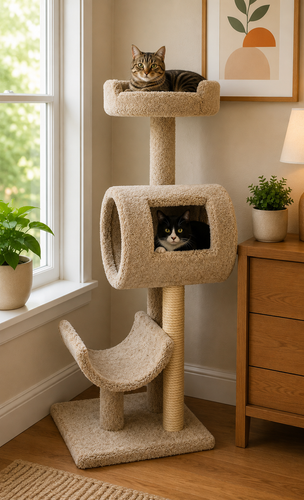 53-inch cat scratching post with natural sisal rope and solid wood construction