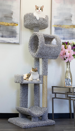 Staggered Cat Tower for Large Cats – Solid Wood & Real Carpet Multi-Level Cat Tree with Multiple Perches - Lifestyle With Cats Staggered Cat Tower for Large Cats – Solid Wood & Real Carpet Multi-Level Cat Tree with Multiple Perches - Lifestyle With Cats