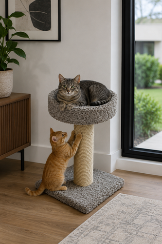 Solid Wood Cat Scratching Post with Bed