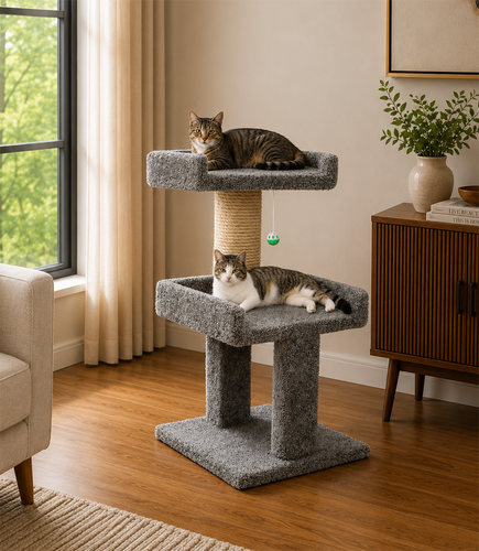 Compact Cat Perch with Scratching Post | Solid Wood Everyday Cat Lounger