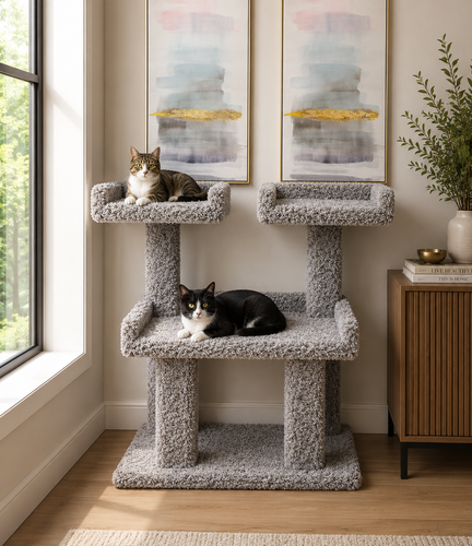 Cat Tree for Large Cats & Maine Coons – Deluxe Carpeted Cat Tower Lifestyle With Cats