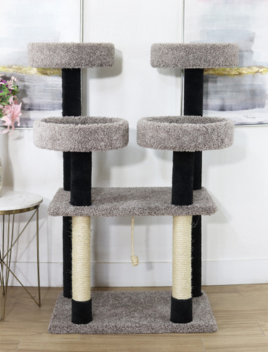 multi level cat perch tower with large round beds
