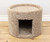 Large solid wood cat cave with carpeted round cat condo and elevated perch for large cats
