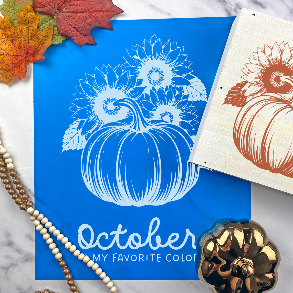 October Sunflower Pumpkin SVG | Ikonart Stencil