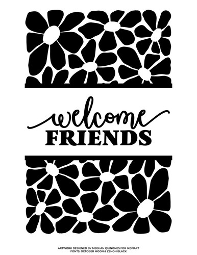 welcome friends flower banner free svg for ikonart custom stencil kit