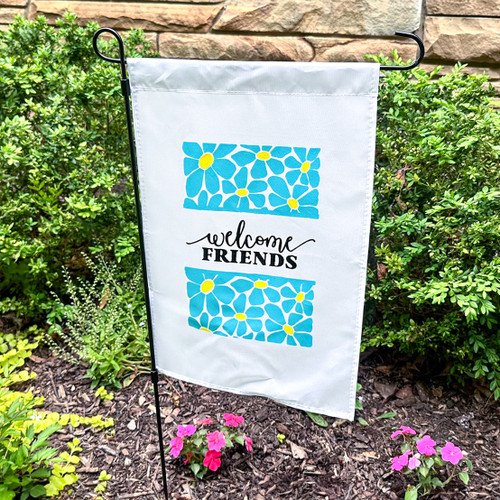 welcome friends flower banner made with the ikonart custom stencil kit