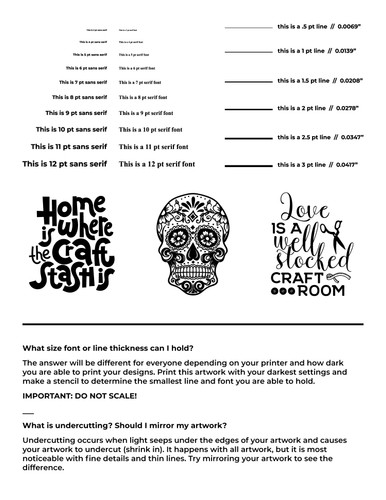 ikonart stencil print test for fonts and line thickness