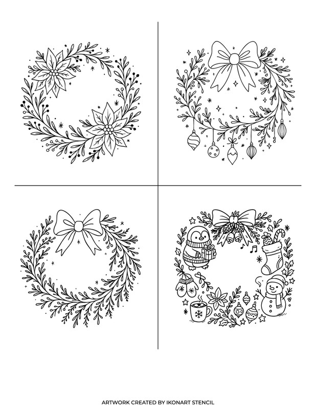 hand drawn christmas wreaths for ikonart custom stencil kit