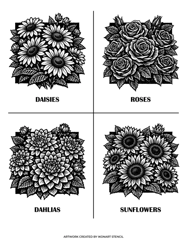 linocut flower set for ikonart custom stencil kit