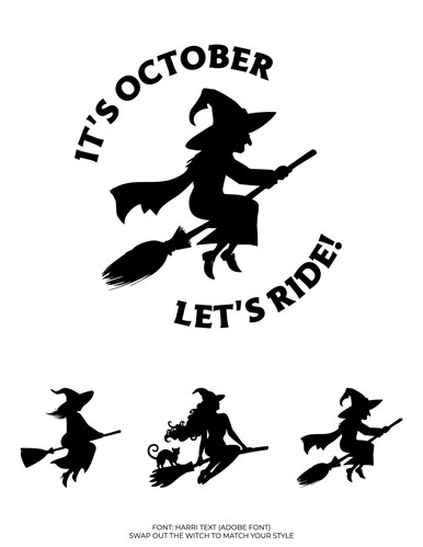 It's October Let's Ride Witches SVG | Ikonart Stencil