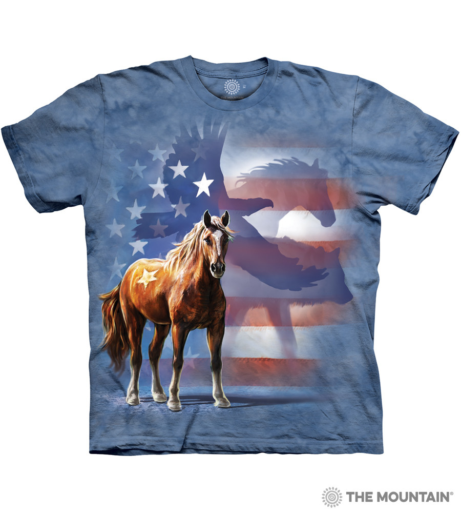The Mountain Faded Flag And Eagles Graphic T-Shirt - 100% Cotton, Hand-Dyed, Eco-Friendly Inks - View #11