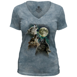 Three Wolf Moon Blue Grey V-Neck Triblend Tee - Limited Edition