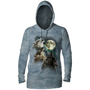 Three Wolf Moon Blue Grey Lightweight Hoodie Tee - Limited Edition
