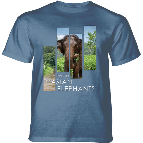 Protect Asian Elephant Split Portrait Blue Classic Cotton T-Shirt