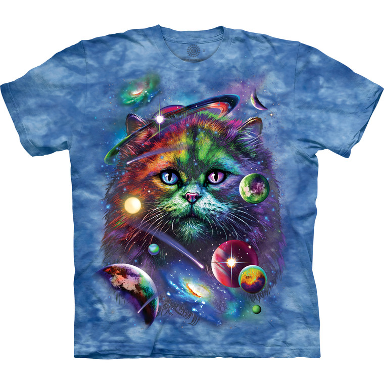Cosmic Cat On Cobalt Blue Classic Cotton T-Shirt