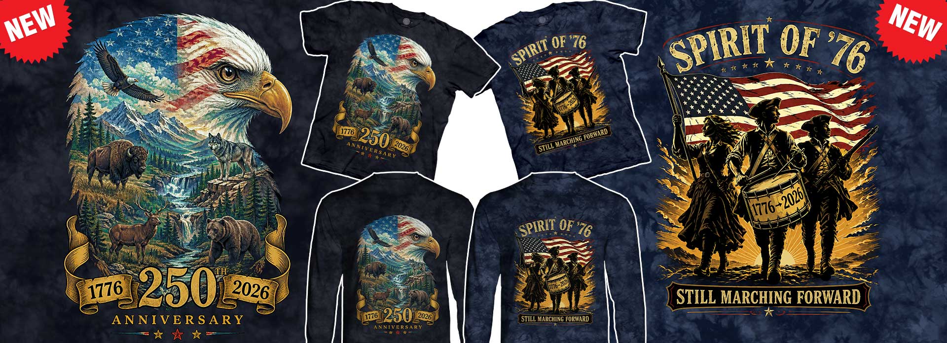 NEW 250th Spirit of 76 &amp; Eagle Head Collage Patriotic Tees for this 4th of July