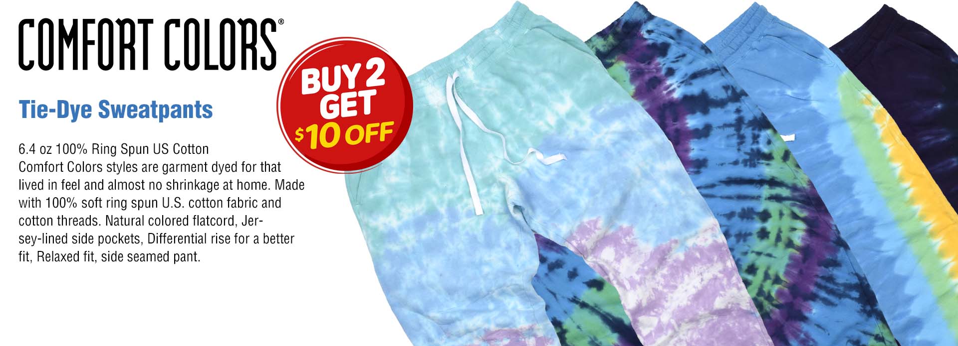 NEW Comfort Colors&reg; Lightweight Tie-Dye Sweatpants! Buy 2 Get $10 OFF