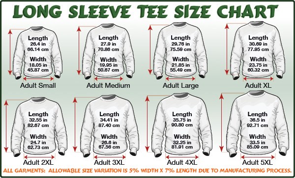 Size Chart: Long Sleeve Shirts –