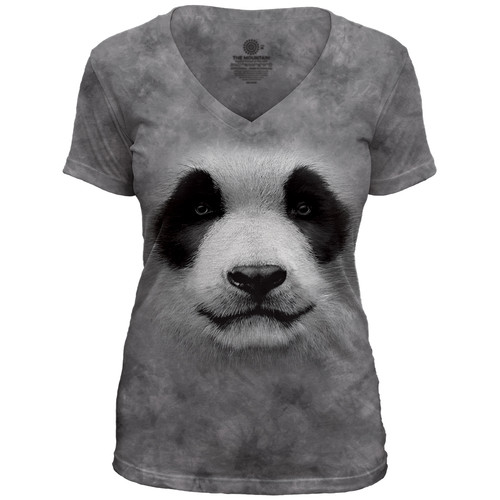 Big Face Panda Women's V-Neck Gray Triblend Tee | The Mountain Shirts