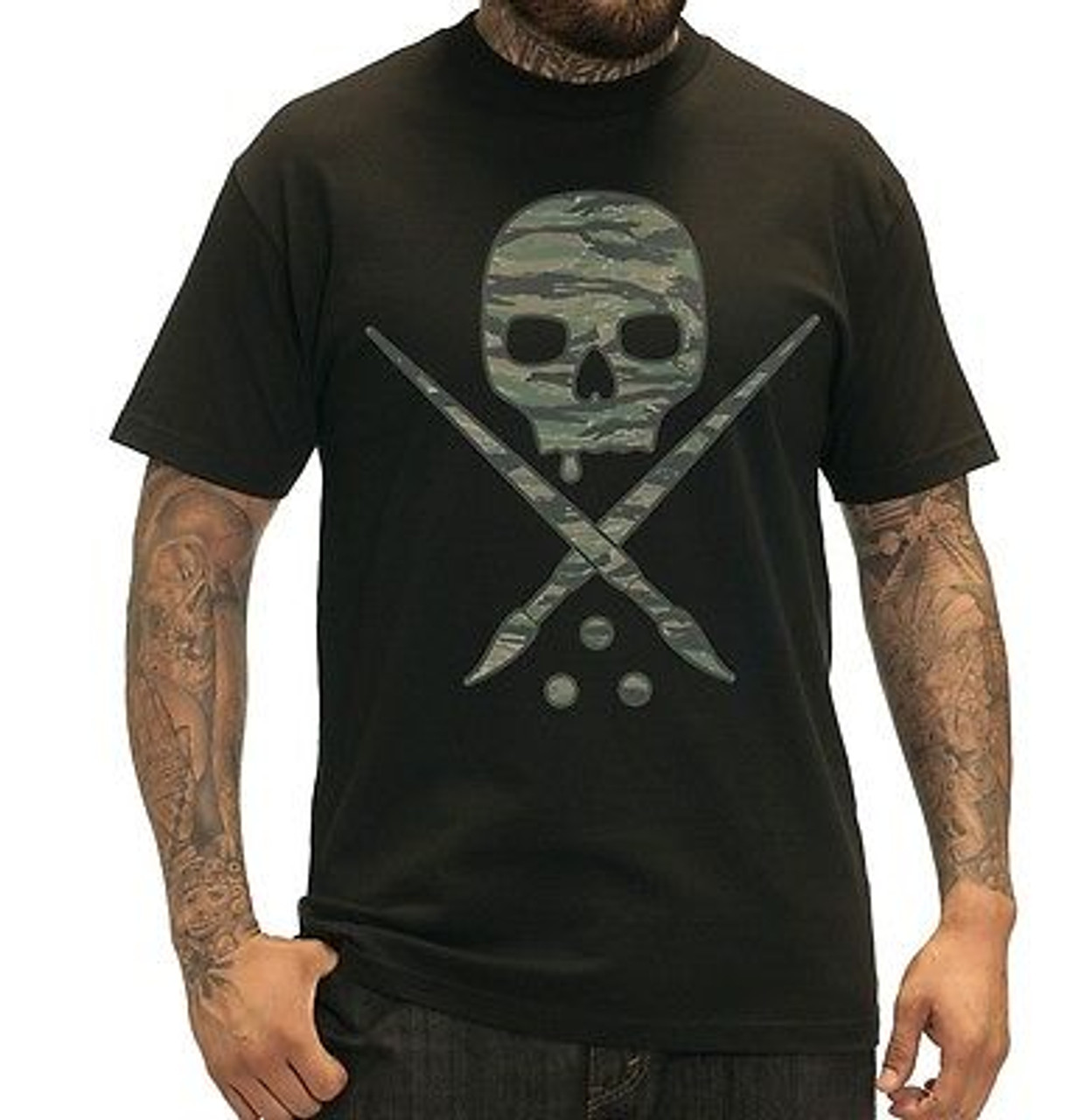 SULLEN CLOTHING TIGER CAMO CAMOFLAUGE SKULL TATTOO PUNK BLACK T TEE SHIRT  S-3XL