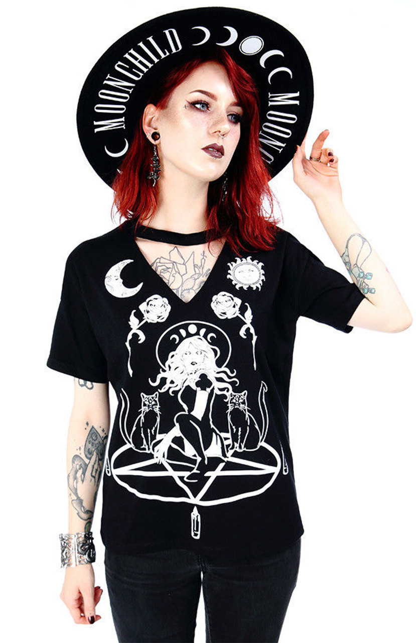 Restyle Witch & Cats Choker Pentagram Roses Moon Gothic Punk Emo T ...