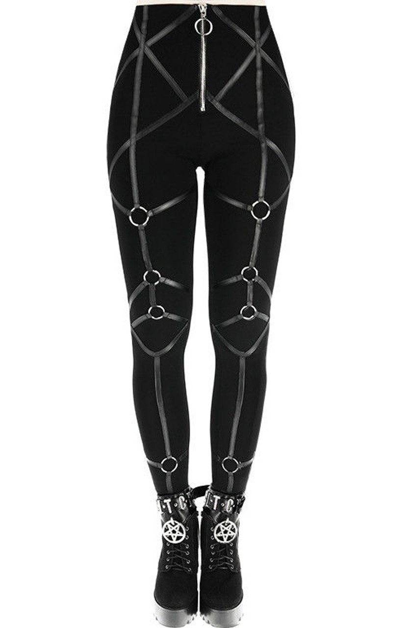 Restyle Rings Leather Straps Harness Punk Gothic Emo Rocker High Waist  Leggings