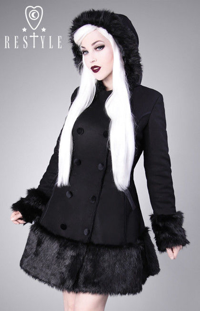 Restyle R 34 Gothic Black Wool Lolita Faux Fur Emo Punk Adult