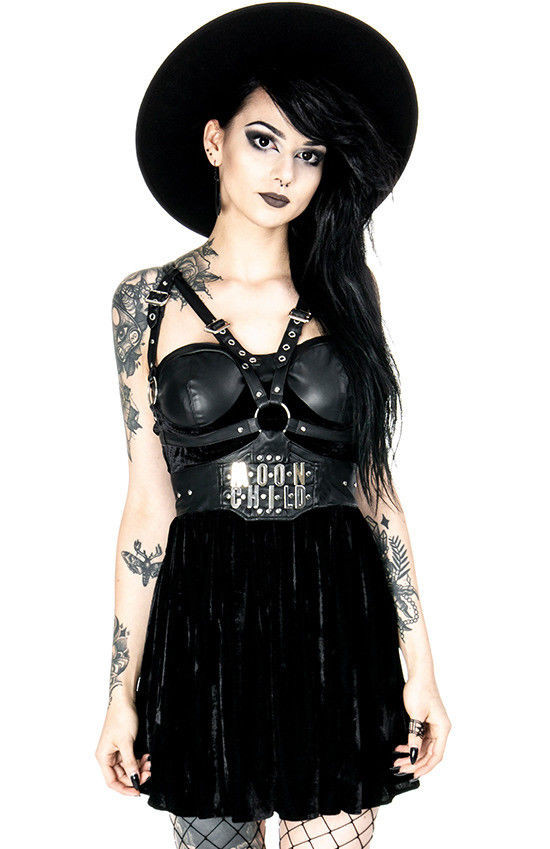 Restyle Moon Child Harness Velvet Vegan Leather Gothic Punk Emo