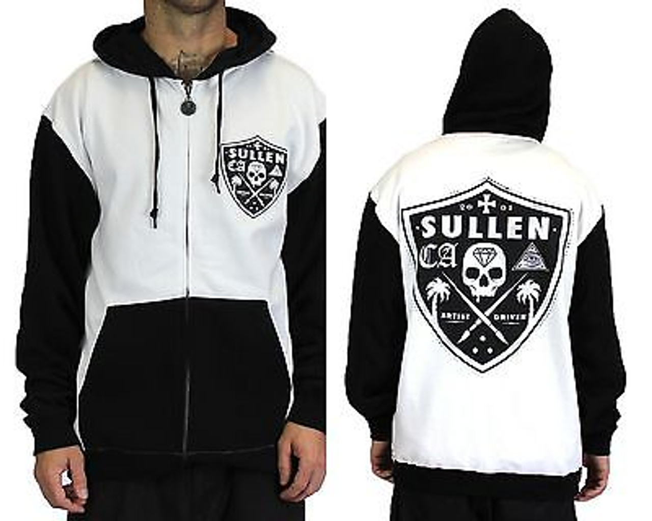 SULLEN SHIELD CONTRAST TATTOO INK SKULL PUNK GOTH HOODIE ZIPUP SWEAT SHIRT  M-3XL