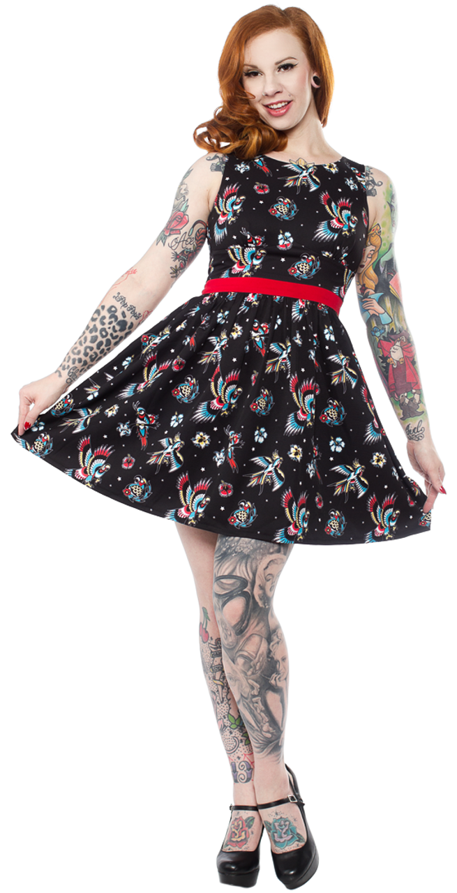 Sourpuss Vögel Von Paradise Punk Emo Rockabilly Tattoo Flash Shift Kleid  SPDR427 | eBay