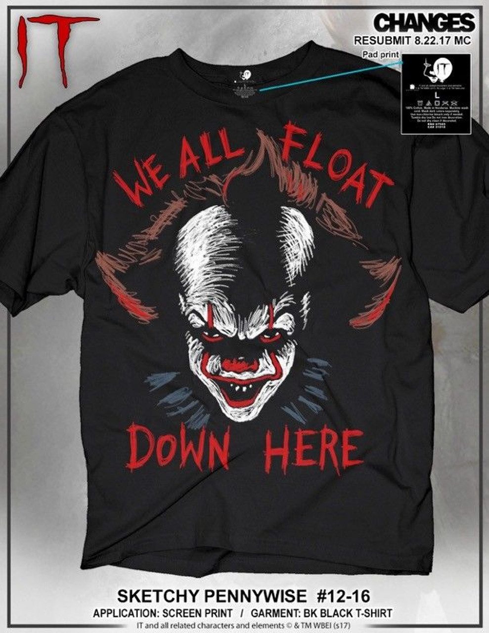 It Pennywise Sketchy Clown We All Float Down Here Adult Mens T Tee