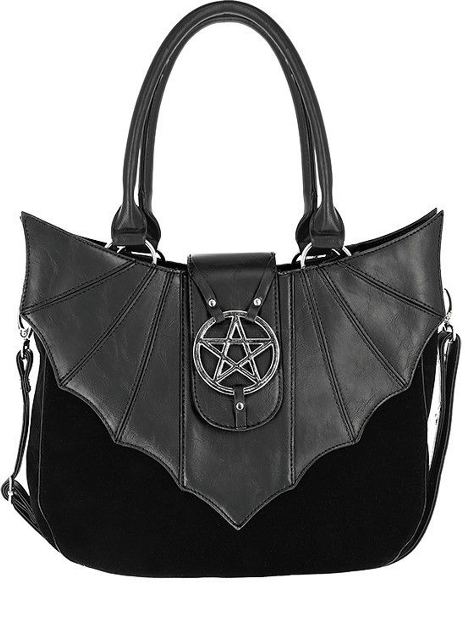 Restyle Ominous Bat Wing Pentagram Gothic Punk Faux Leather Vinyl Handbag  Purse