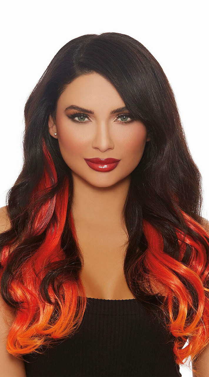 Dreamgirl Long Ombre Red Wavy Hair Extensions Halloween Costume
