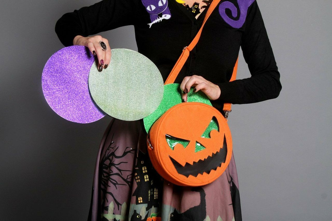 Sweet Midnight Pumpkin Jack o Lantern Goth Punk Halloween Crossbody Purse Bag