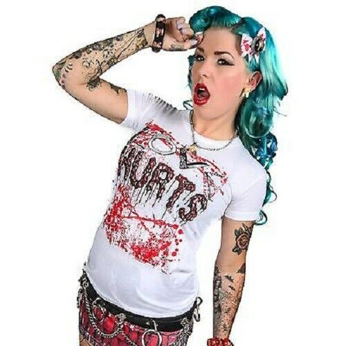KREEPSVILLE 666 LOVE HURTS BLOODY SWITCHBLADE HANDCUFF GOTH PUNK T