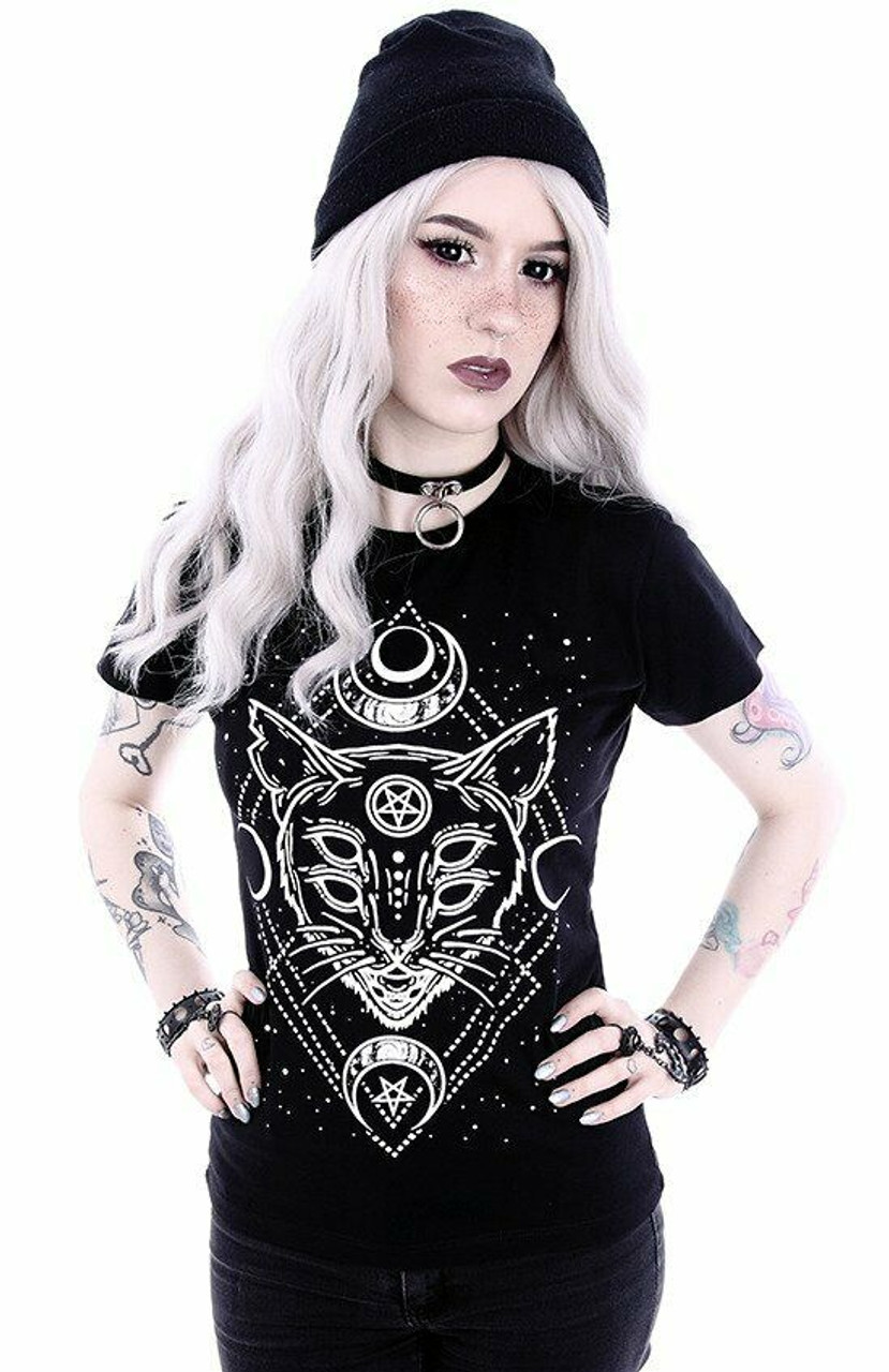 Restyle Galaxy Cat Crescent Moon Sphynx Gothic Punk Occult Witch Black ...