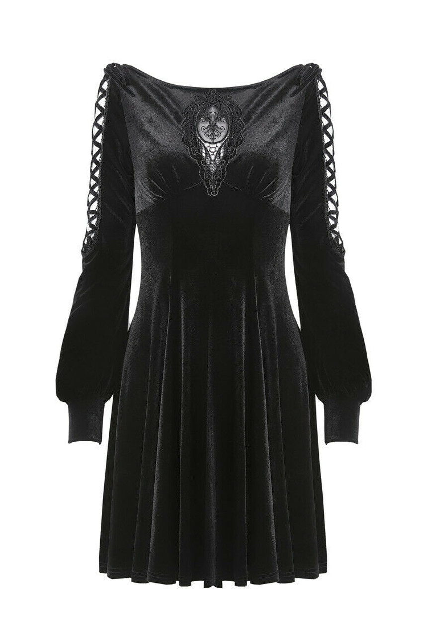 Dark In Love Gothic Steampunk Lolita Lace Up Black Velvet Mini Dress ...