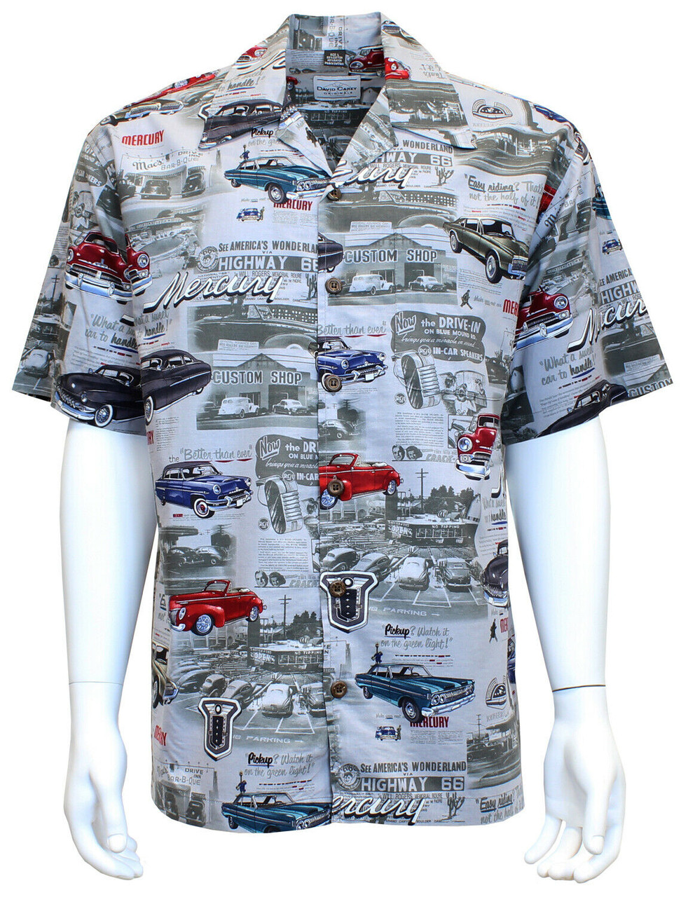 David Carey Ford Mercury Vintage Cars Camp Hawaiian Button Down Shirt ...