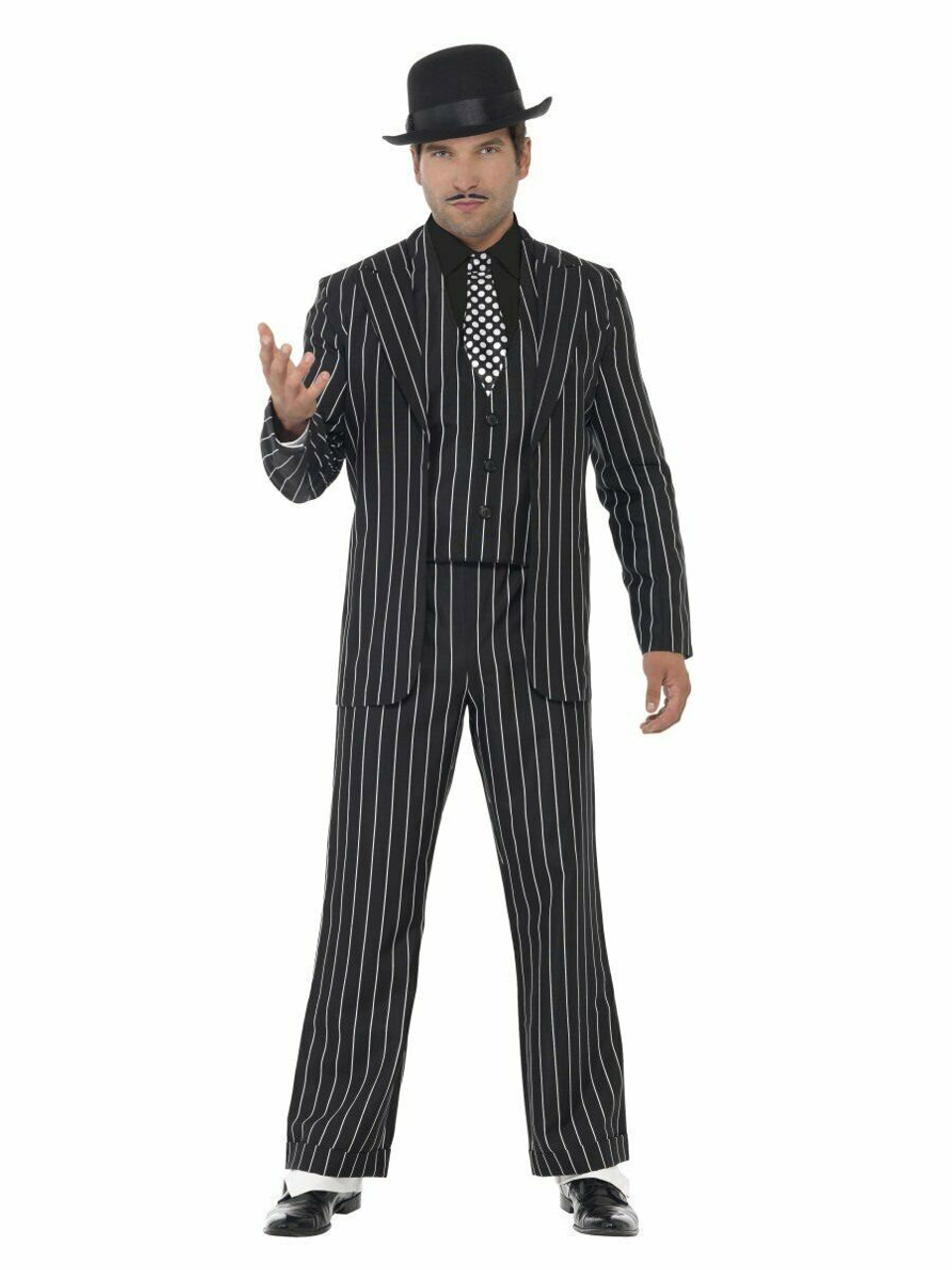 Mens 1920s Gangster Mob Pinstripe Vintage Suit And Tie Fancy Dress Costume